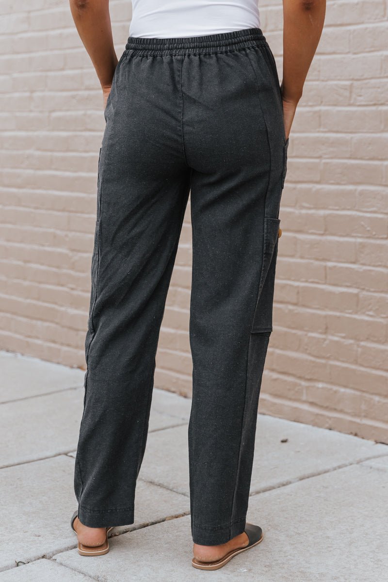 Black Wash Linen Cargo Pants - Magnolia Boutique
