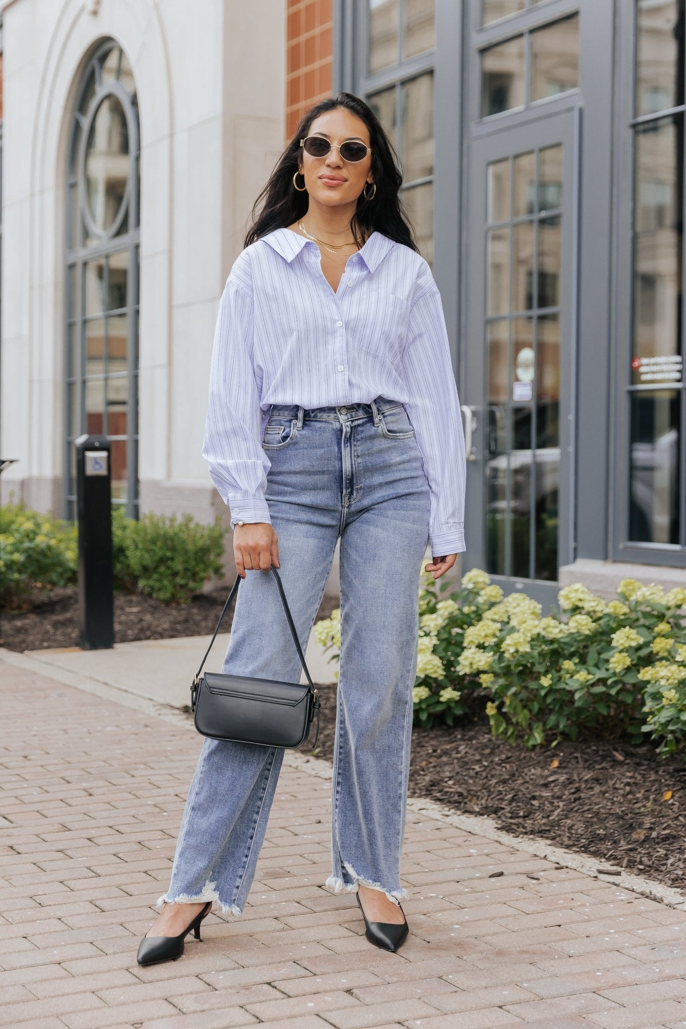 Blue and White Striped Button Down Shirt - Magnolia Boutique