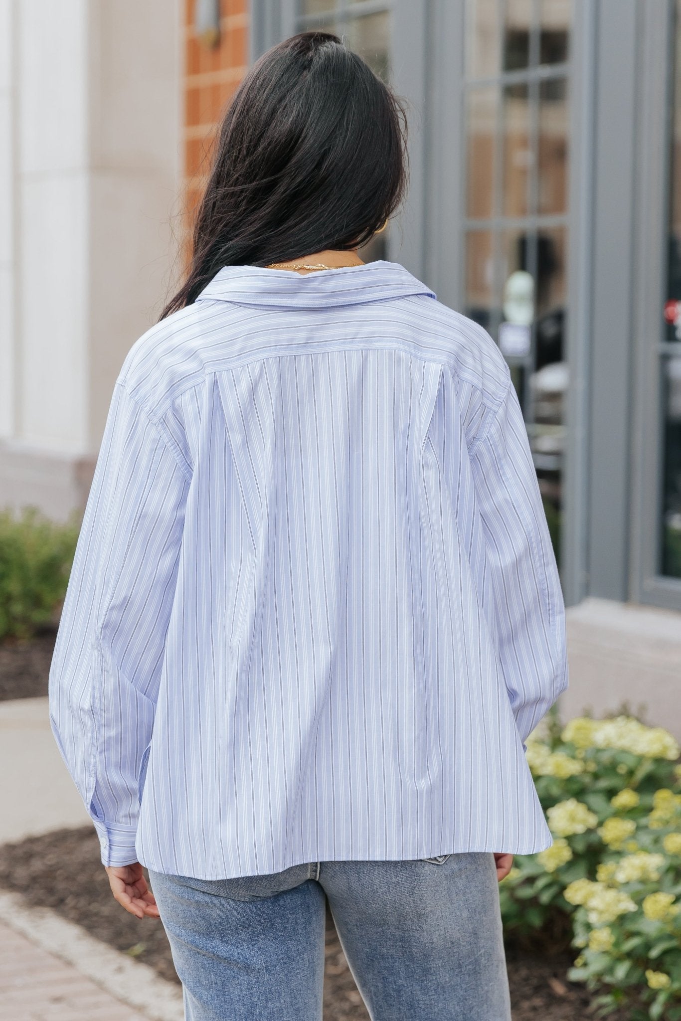 Blue and White Striped Button Down Shirt - Magnolia Boutique