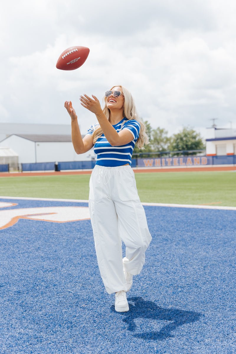 Blue and White Striped Cropped Sweater - Magnolia Boutique