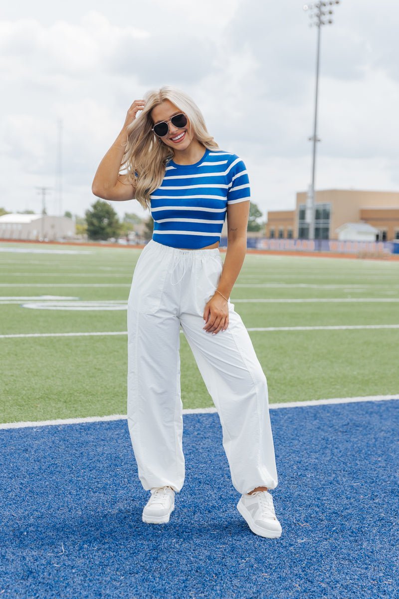 Shops Blue and White Striped Sweater