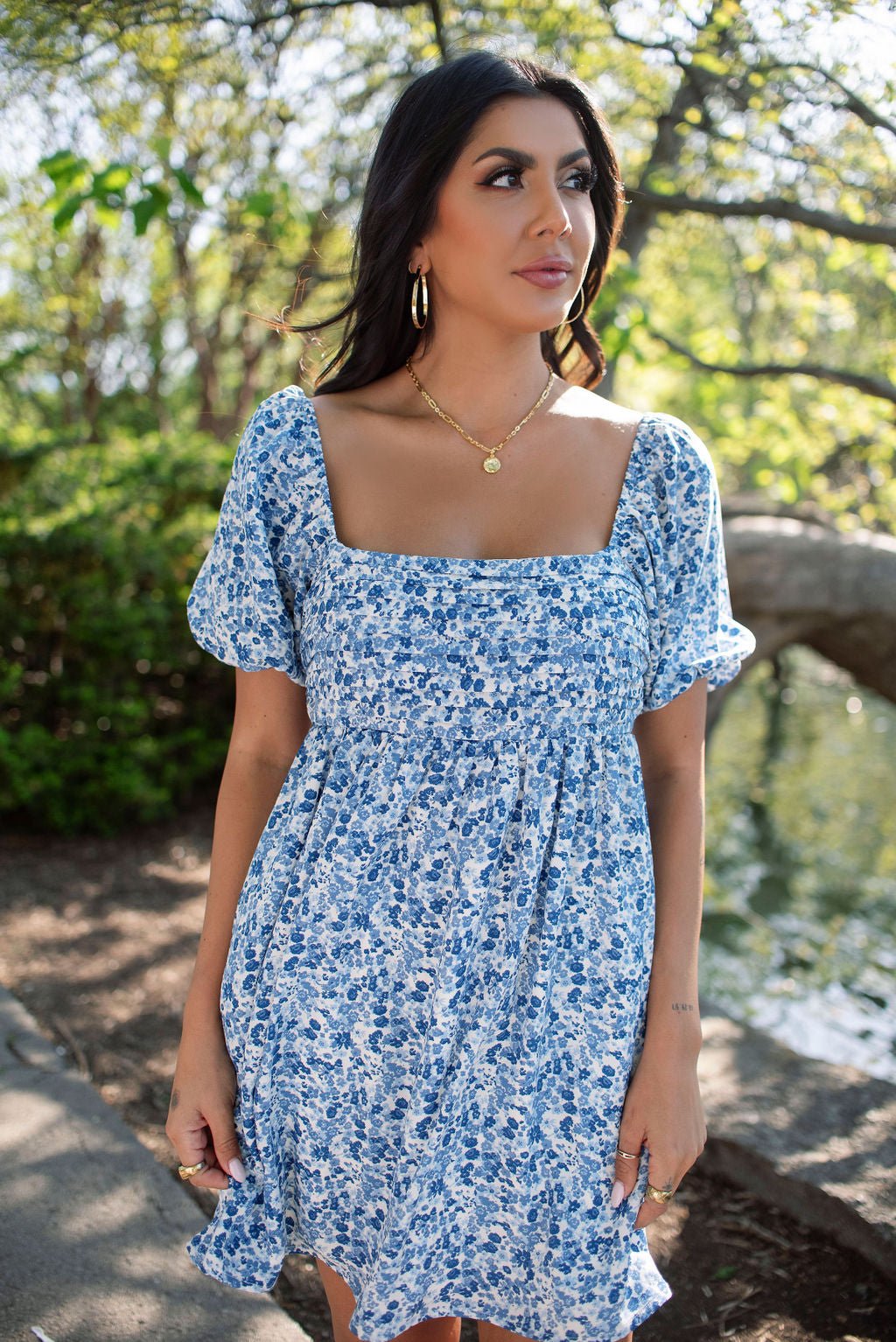 Blue Floral Print Pleated Mini Dress | Pre Order - Magnolia Boutique