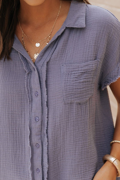 Blue Grey Short Sleeve Button Down Shirt - Magnolia Boutique