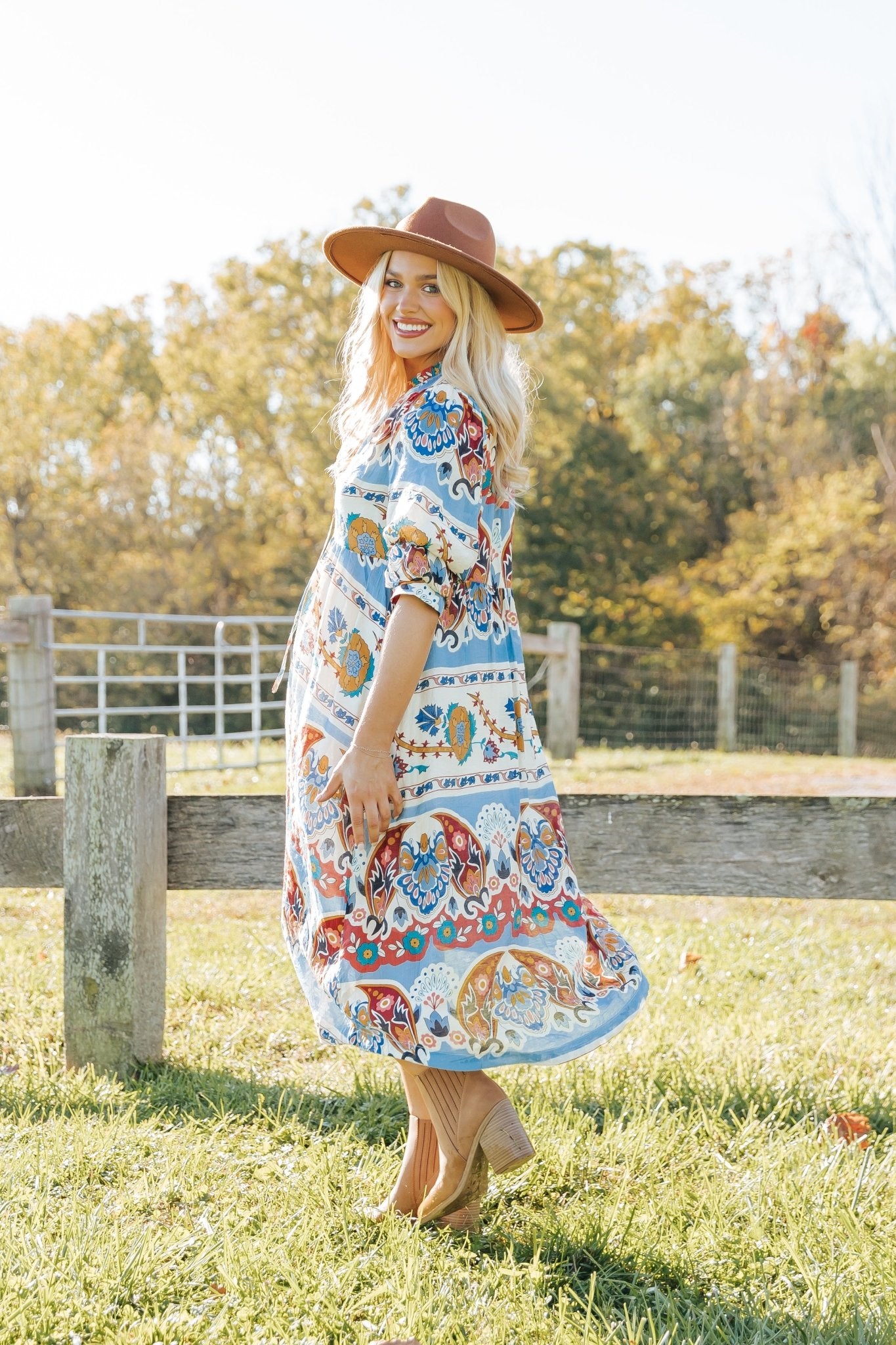 Blue Multi Border Print Midi Dress - Magnolia Boutique