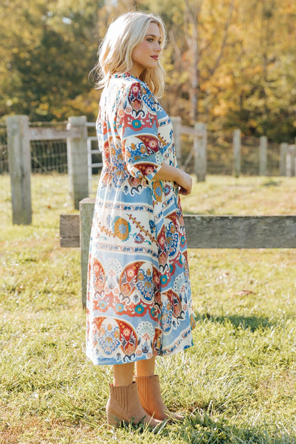 Blue Multi Border Print Midi Dress - Magnolia Boutique