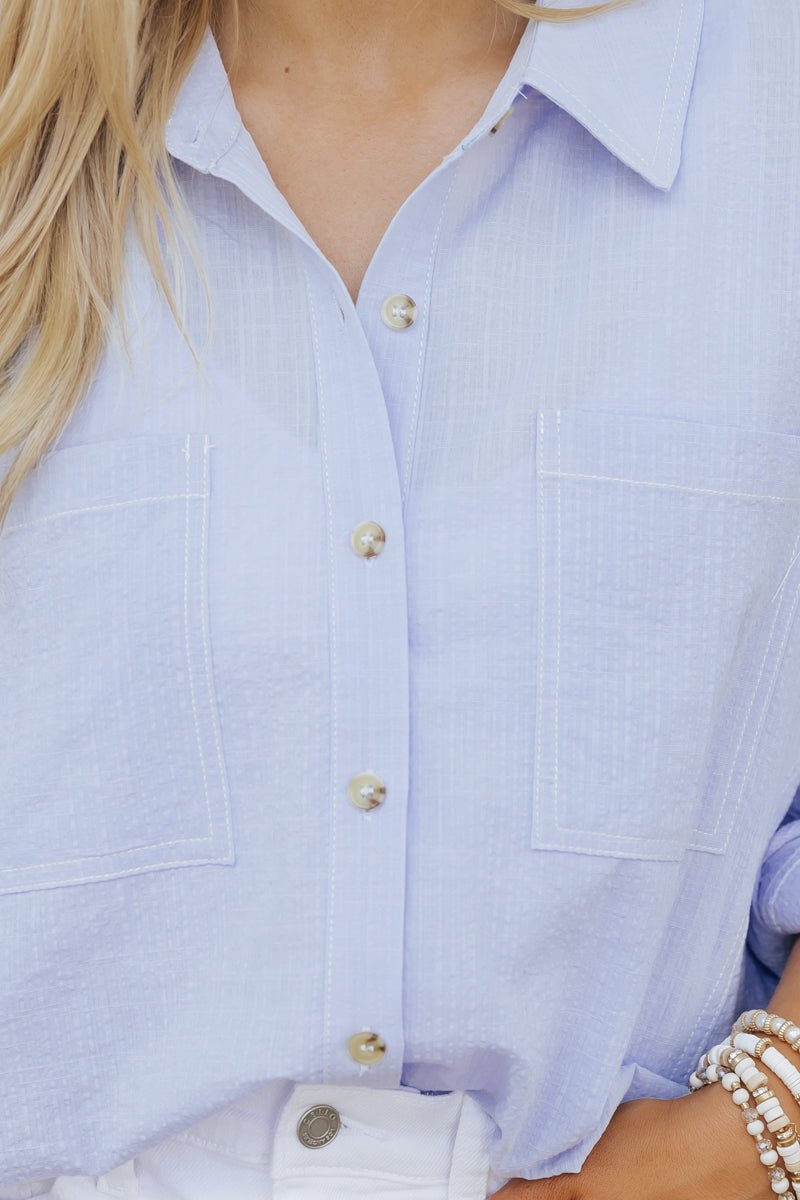 Blue Oversized Button Down Shirt - Magnolia Boutique