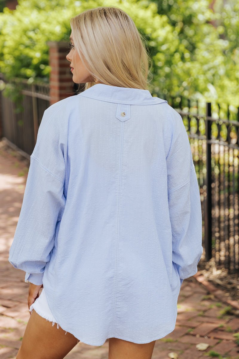 Blue Oversized Button Down Shirt - Magnolia Boutique