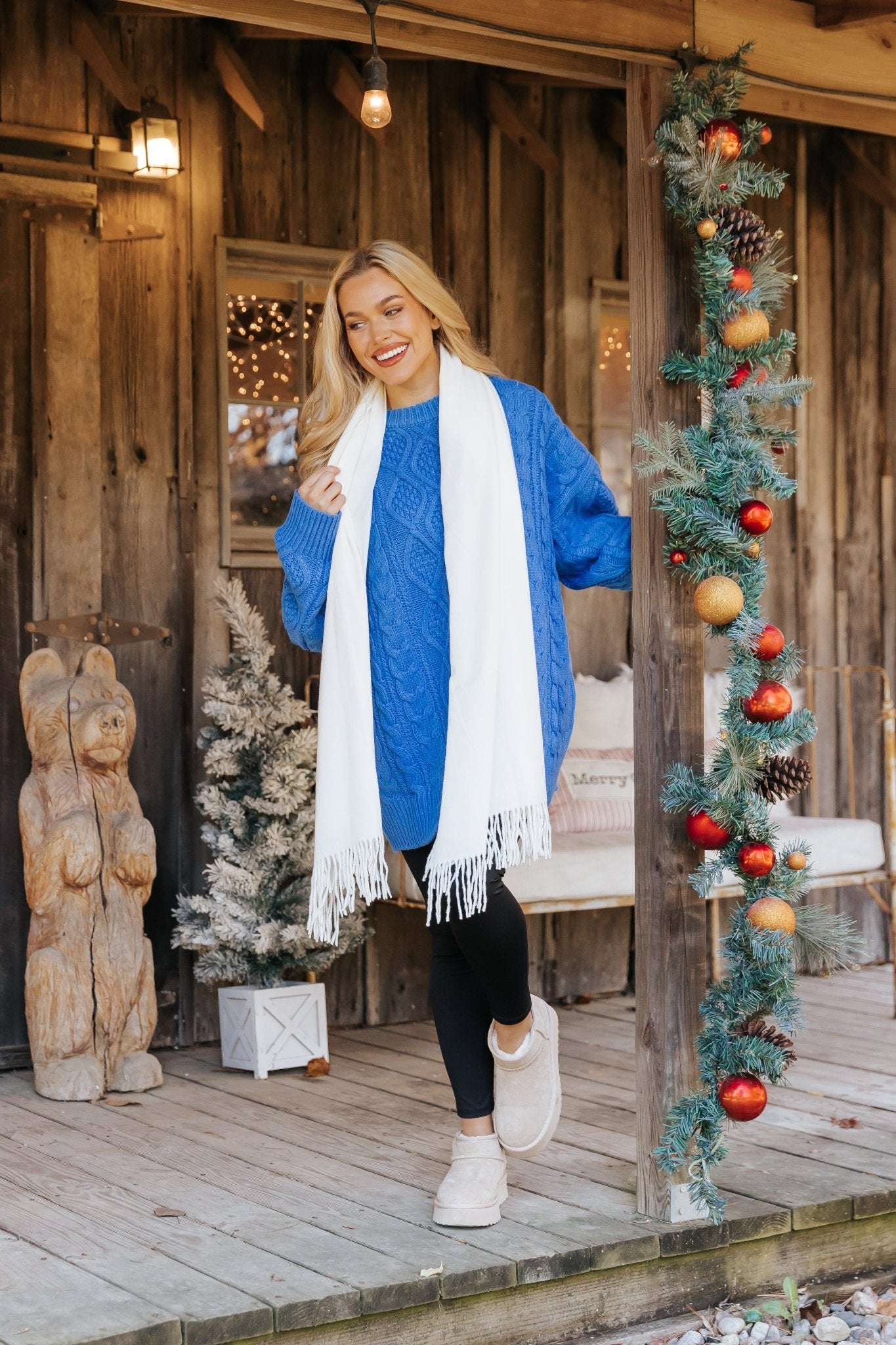 Blue Oversized Cable Knit Sweater - Magnolia Boutique