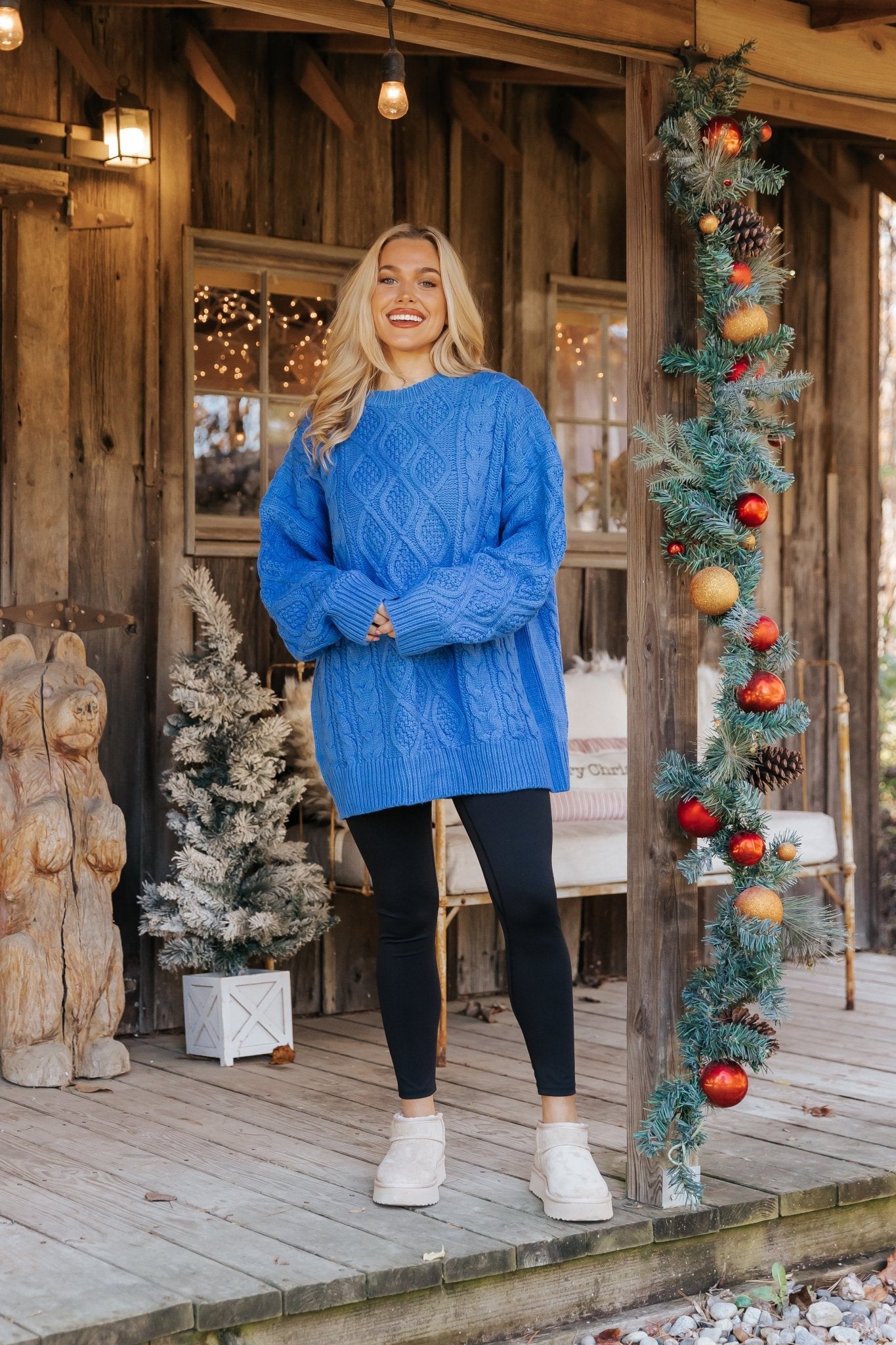 Blue Oversized Cable Knit Sweater - Magnolia Boutique