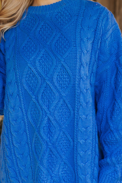 Blue Oversized Cable Knit Sweater - Magnolia Boutique