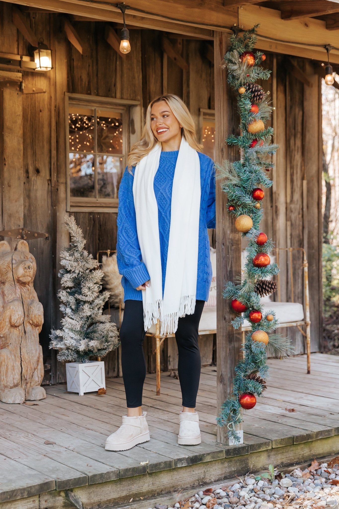 Blue Oversized Cable Knit Sweater - Magnolia Boutique