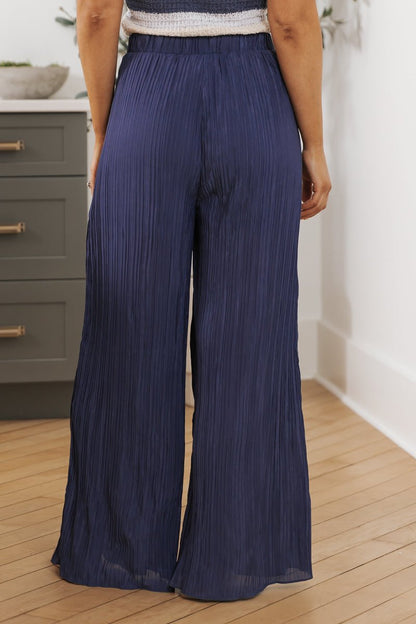 Blue Pleated Elastic Waist Pants - Magnolia Boutique