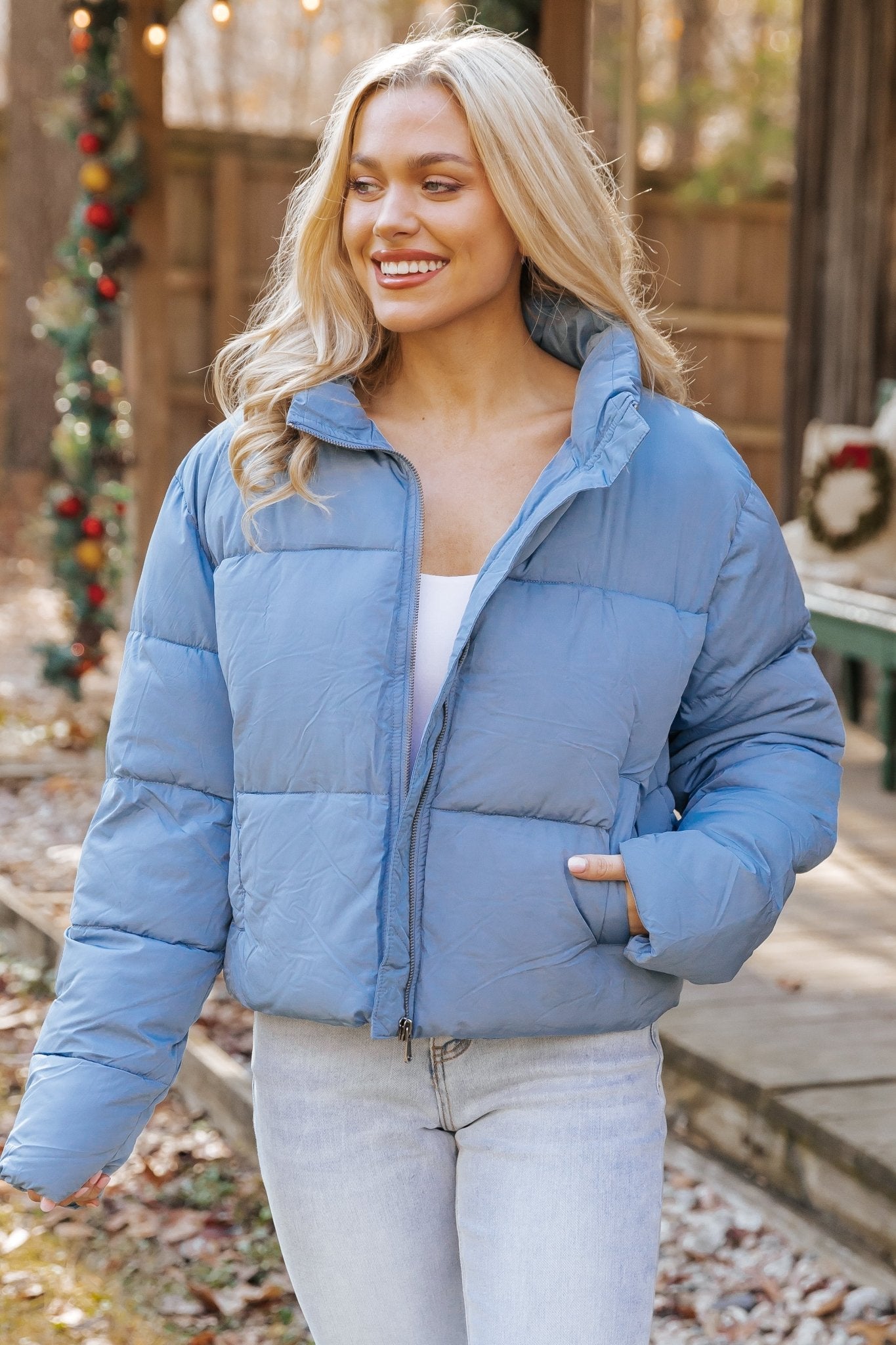 Blue Quilted Puffer Jacket - Magnolia Boutique