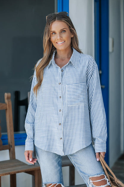 Blue Stripe Button Down Shirt - Magnolia Boutique