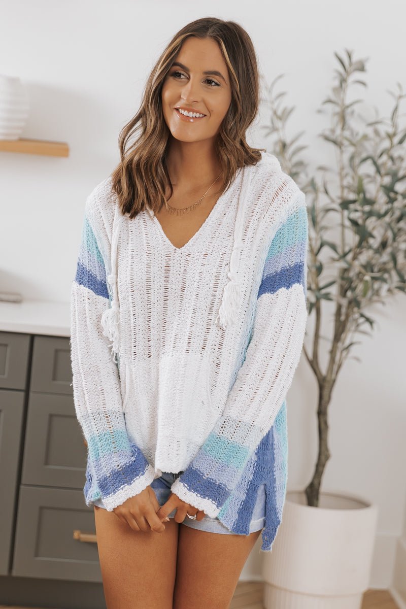 Blue Striped Hoodie Sweater - Magnolia Boutique