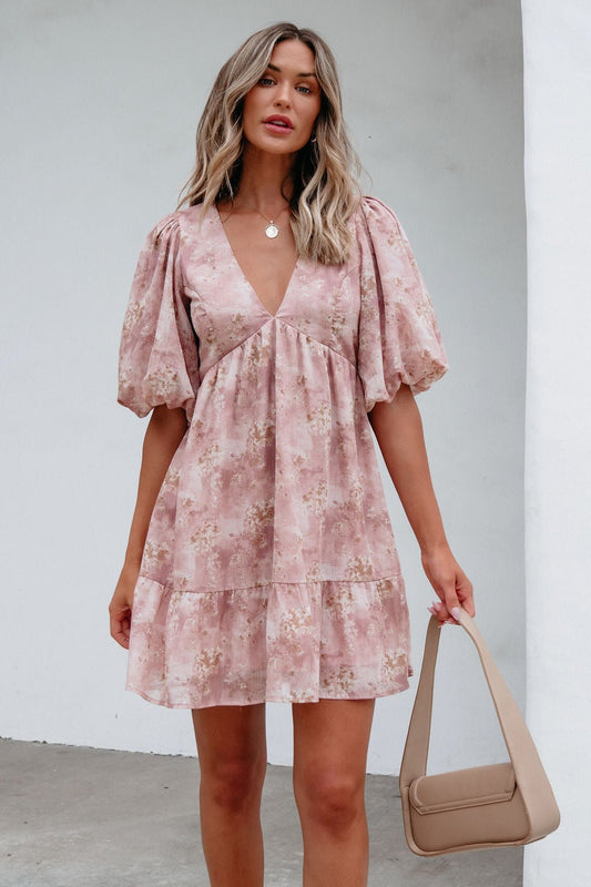 Blush Floral Print Mini Dress - Magnolia Boutique