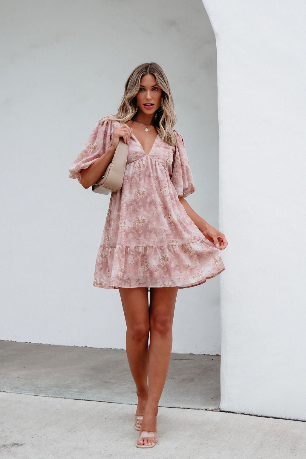 Blush Floral Print Mini Dress - Magnolia Boutique