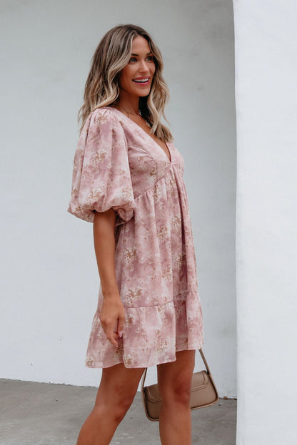 Blush Floral Print Mini Dress - Magnolia Boutique