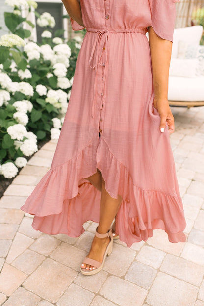 Blush Off the Shoulder Button Down High Low Maxi - Magnolia Boutique