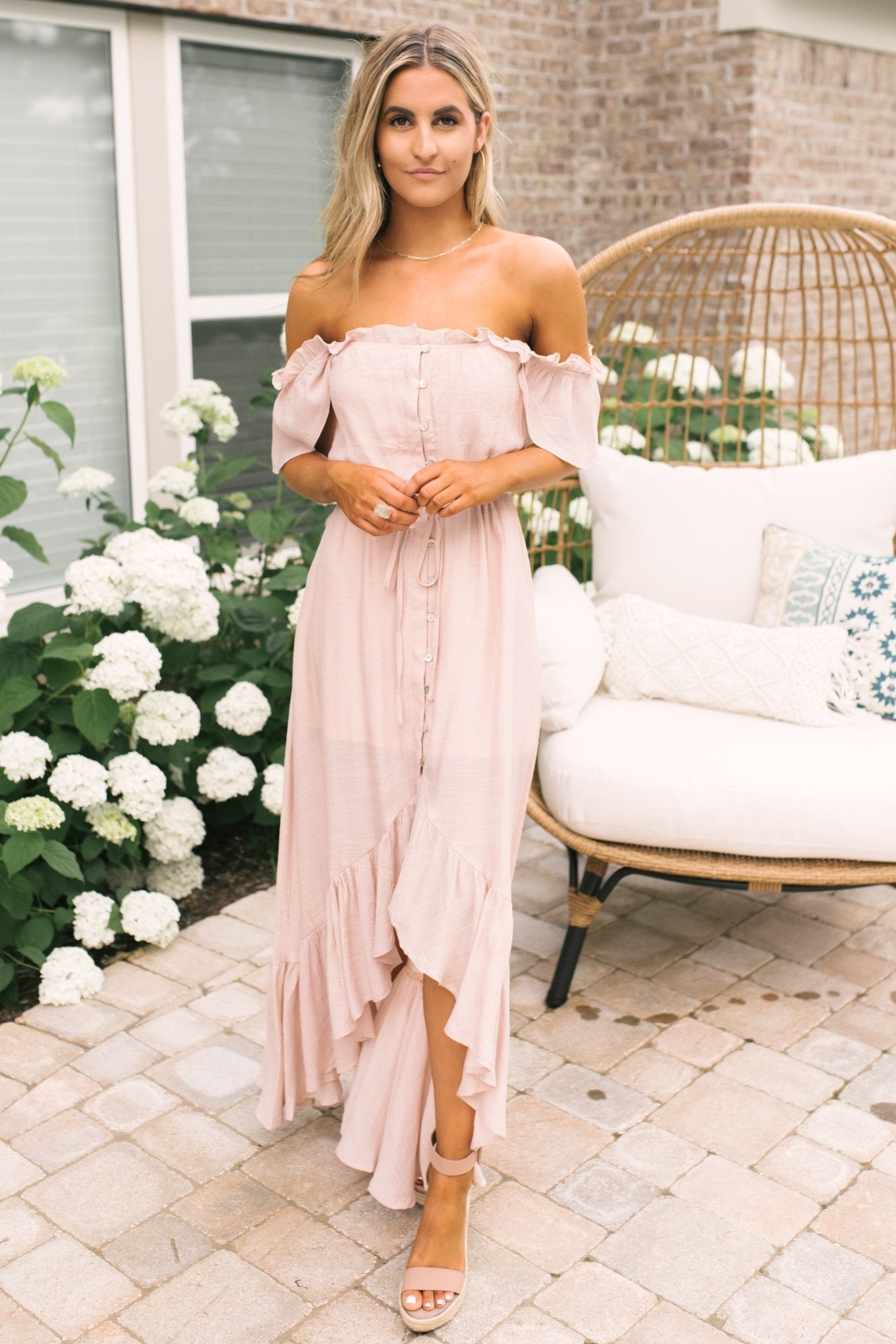 High-Low Off-Shoulder Maxi Dress