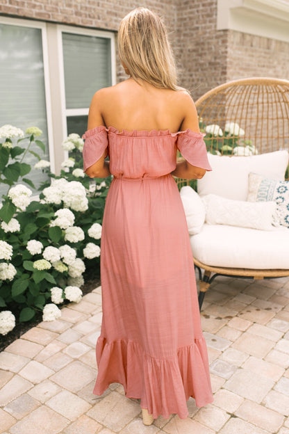 Blush Off the Shoulder Button Down High Low Maxi - Magnolia Boutique