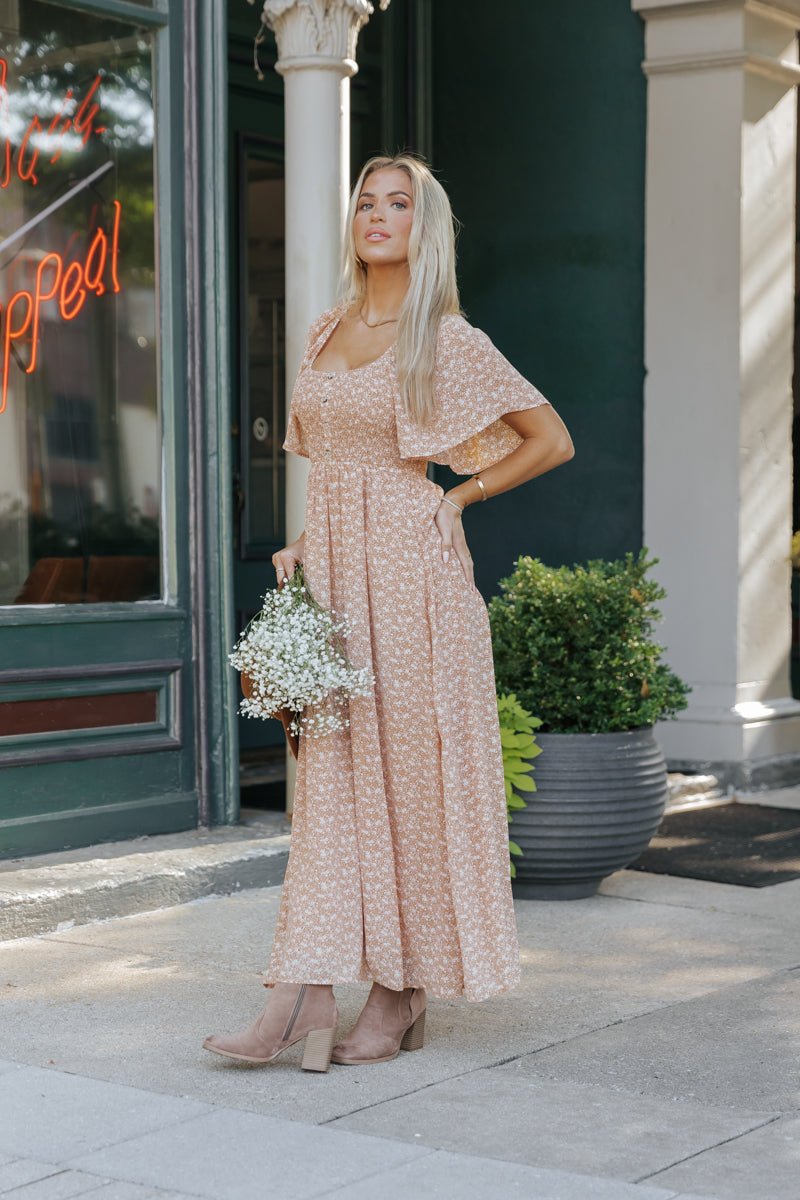 Boho Print Smocked Maxi Dress - Clay - Magnolia Boutique