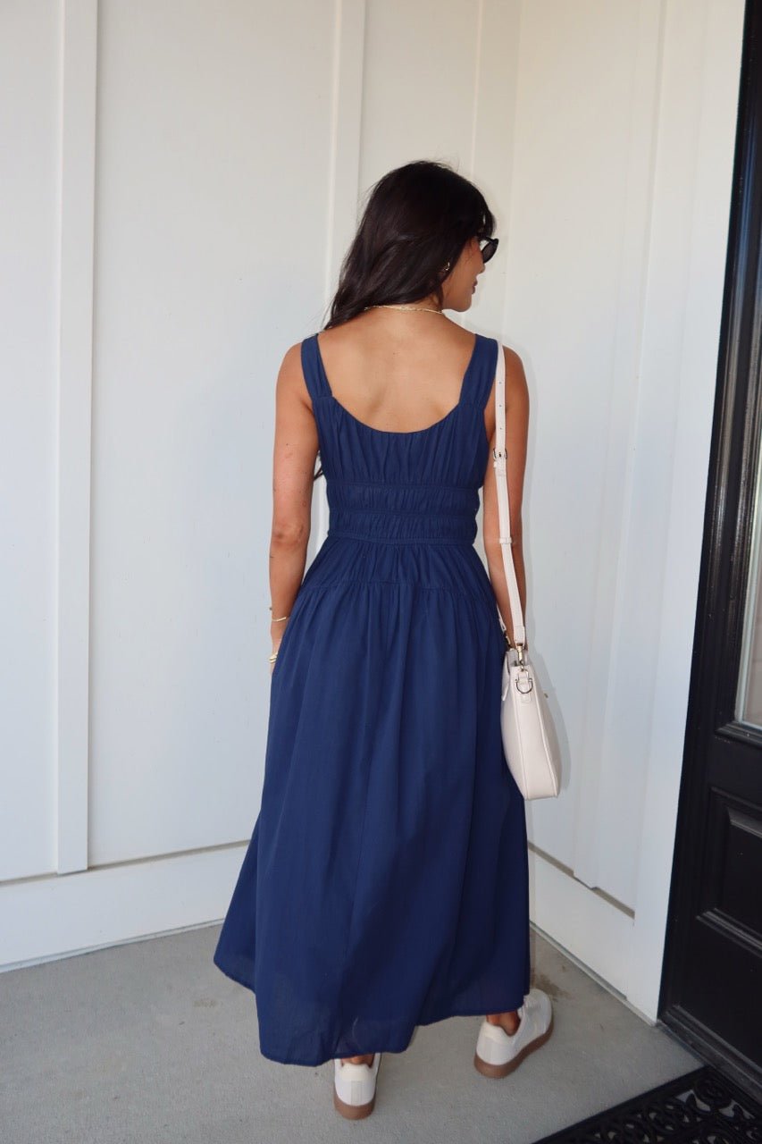 Bridget Navy Smocked Midi Dress - FINAL SALE Magnolia Boutique Bridget Navy Smocked Midi Dress - FINAL SALE Magnolia Boutique
