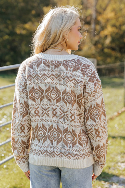 Brown and Beige Aztec Print Sweater | Pre Order - Magnolia Boutique