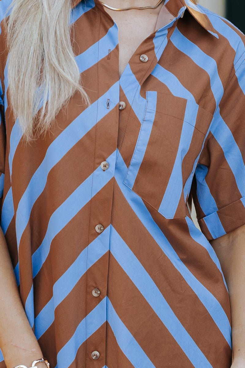 Brown and Blue Striped Mini Dress - Magnolia Boutique