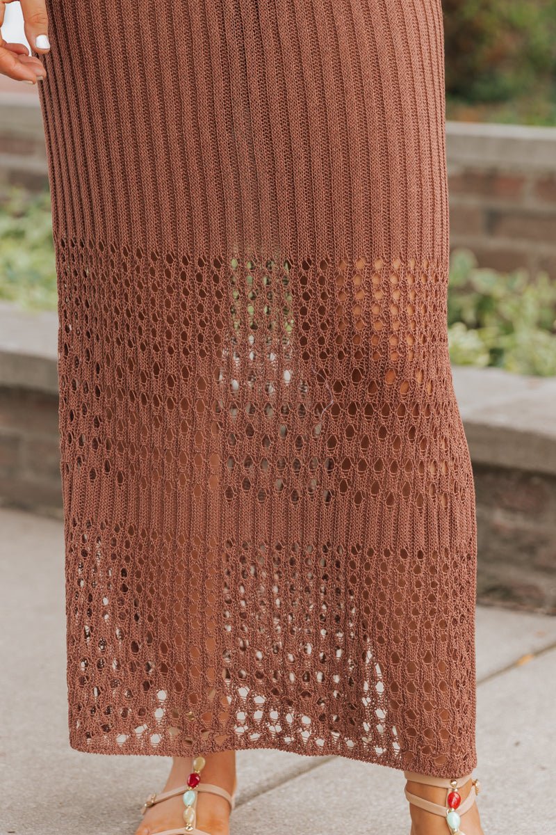 Brown Crochet Sweater Midi Skirt - Magnolia Boutique