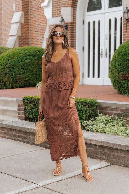 Brown Crochet Sweater Midi Skirt - Magnolia Boutique