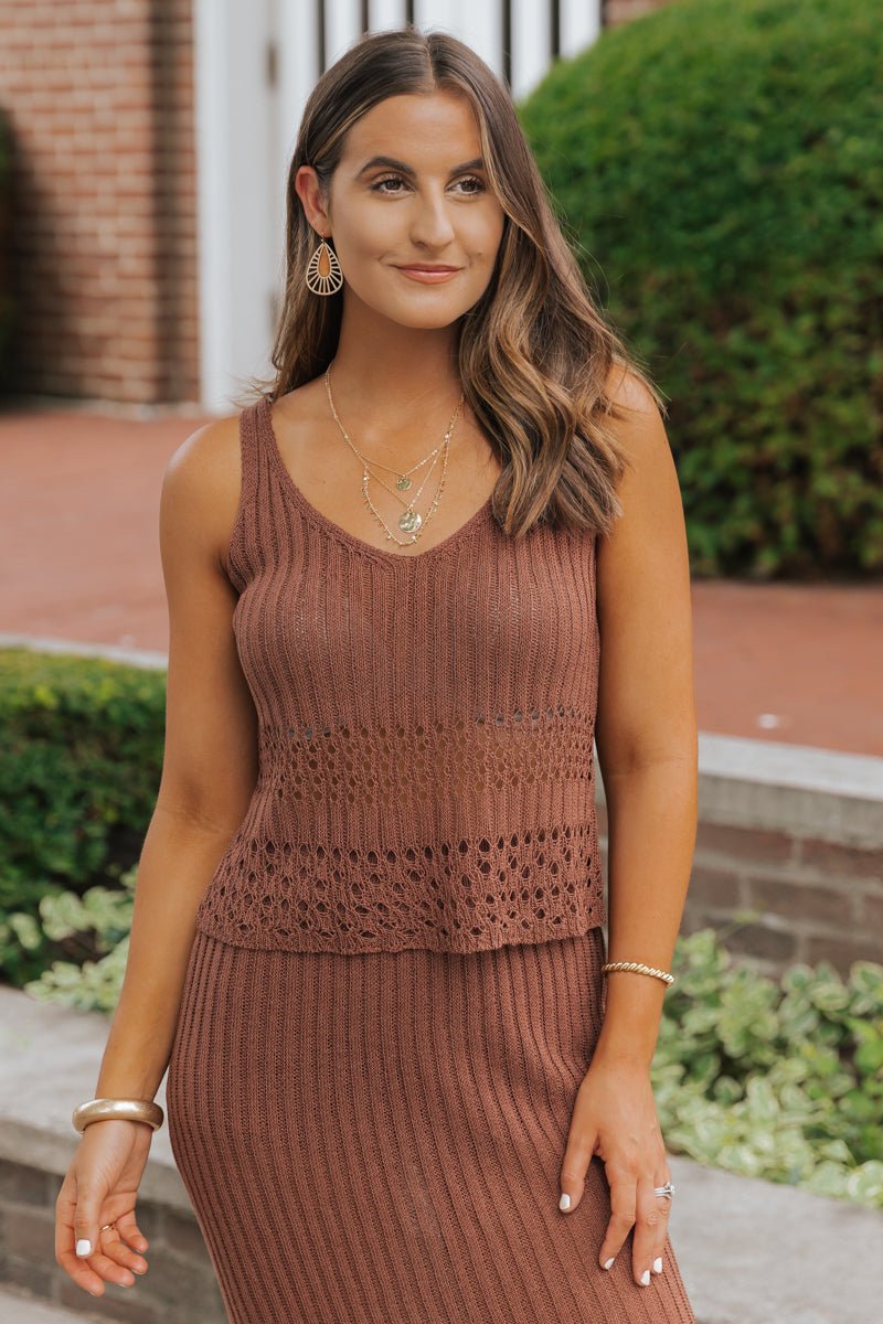 Brown Crochet Sweater Tank Top - Magnolia Boutique