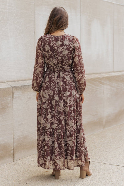 Brown Floral Long Sleeve Maxi Dress - Magnolia Boutique