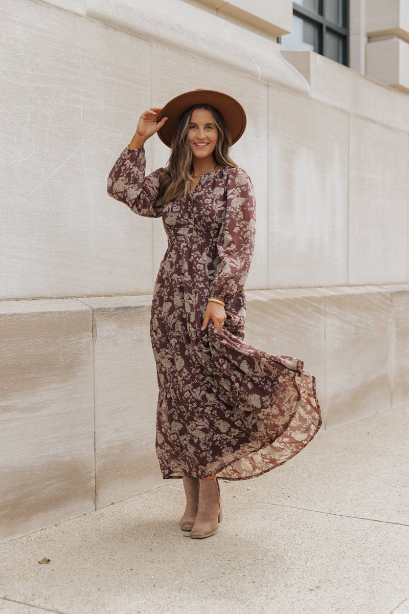 Brown Floral Long Sleeve Maxi Dress – Magnolia Boutique