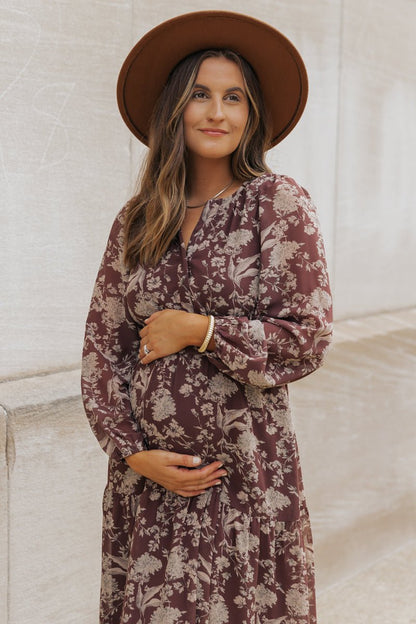 Brown Floral Long Sleeve Maxi Dress - Magnolia Boutique