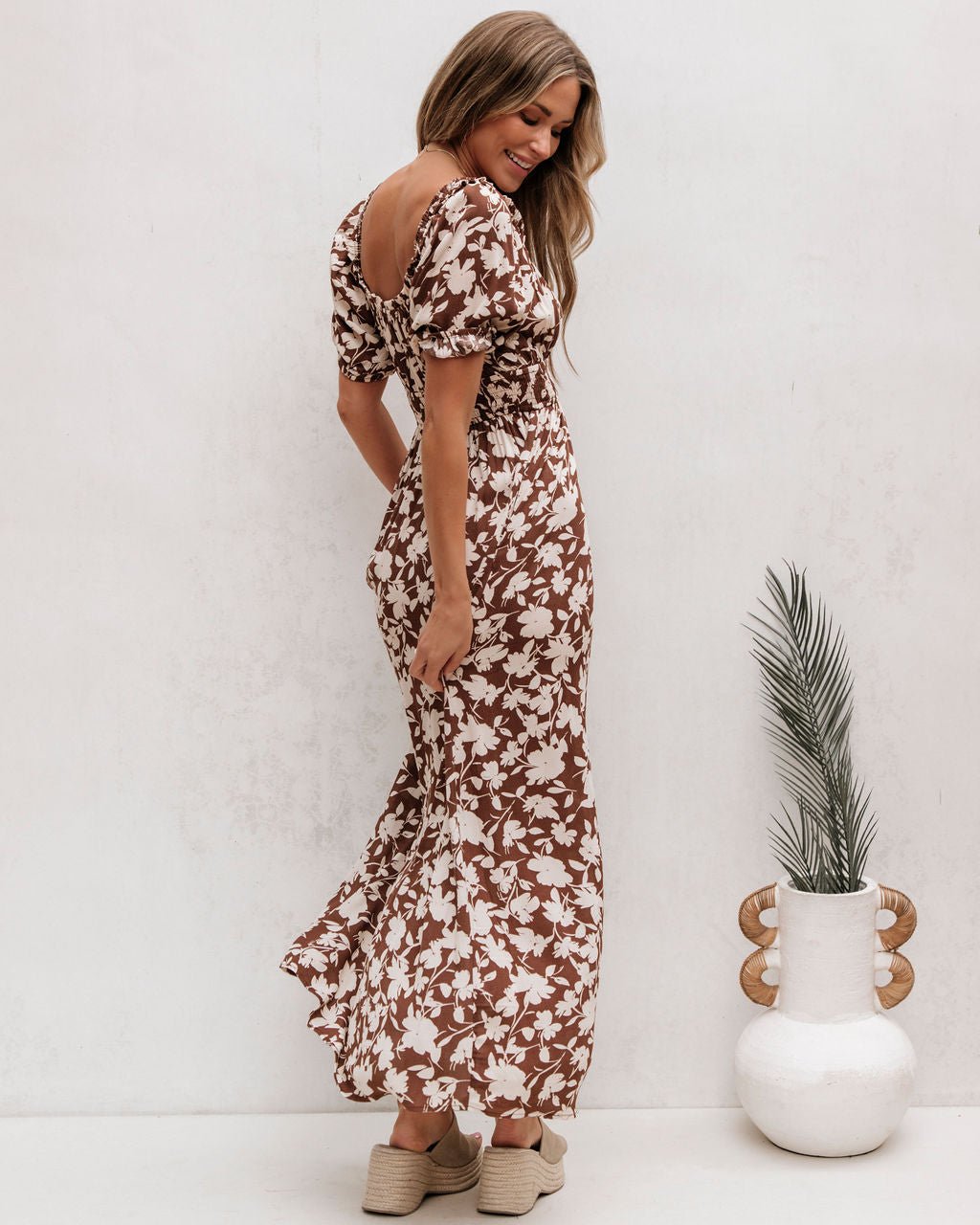 Brown Floral Print Slit Maxi Dress | Pre Order - Magnolia Boutique