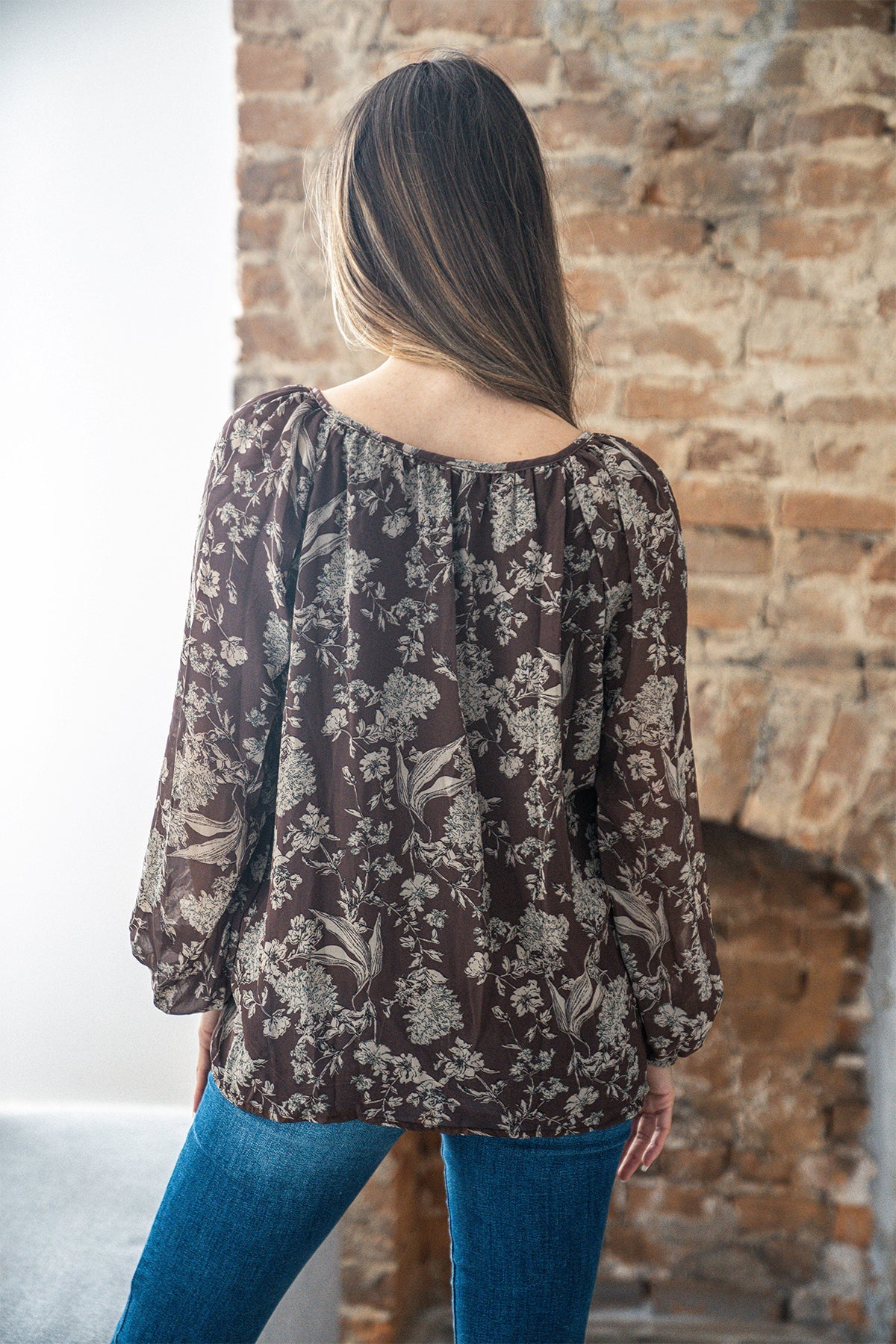 Brown Floral Print Tie Detail Blouse - Magnolia Boutique