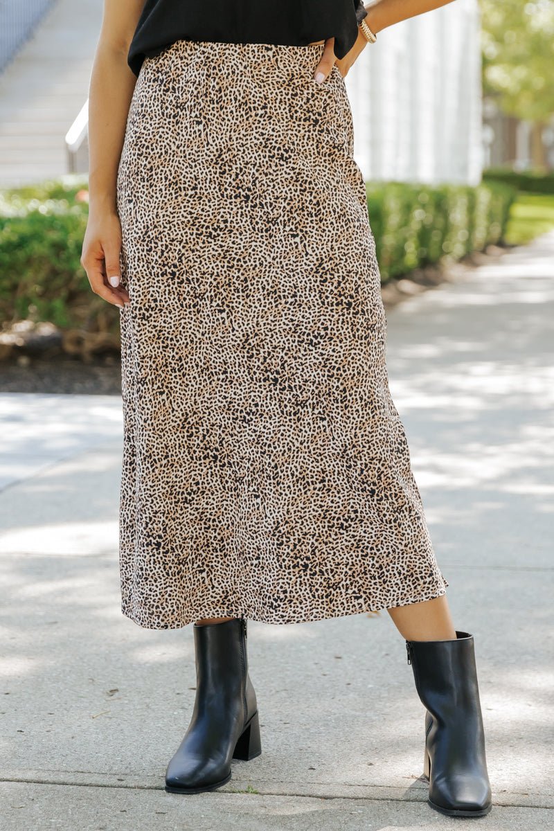 Brown Leopard Print Midi Skirt - Magnolia Boutique