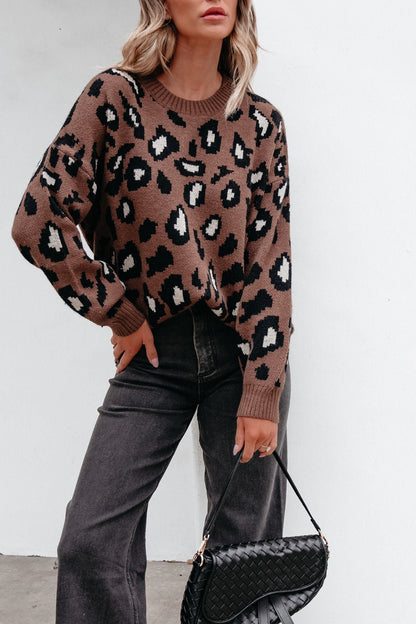 Brown Leopard Print Ribbed Sweater - Magnolia Boutique