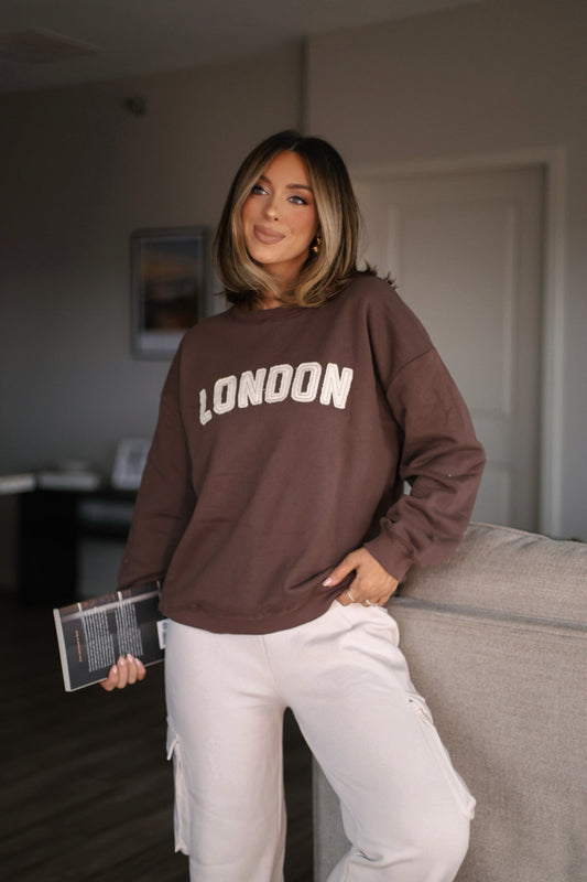 Brown London Graphic Fleece Sweatshirt - Magnolia Boutique