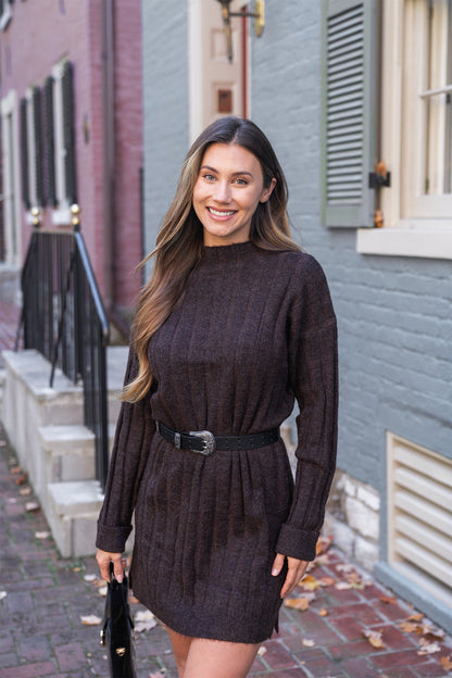 Brown Mock Neck Sweater Dress - Magnolia Boutique