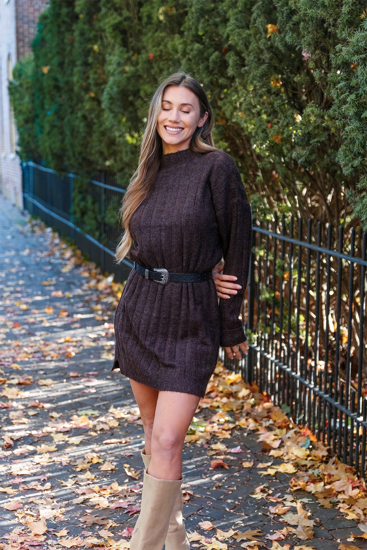 Brown Mock Neck Sweater Dress - Magnolia Boutique