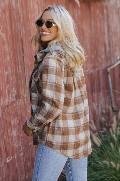 Brown Plaid Hooded Shacket - Magnolia Boutique