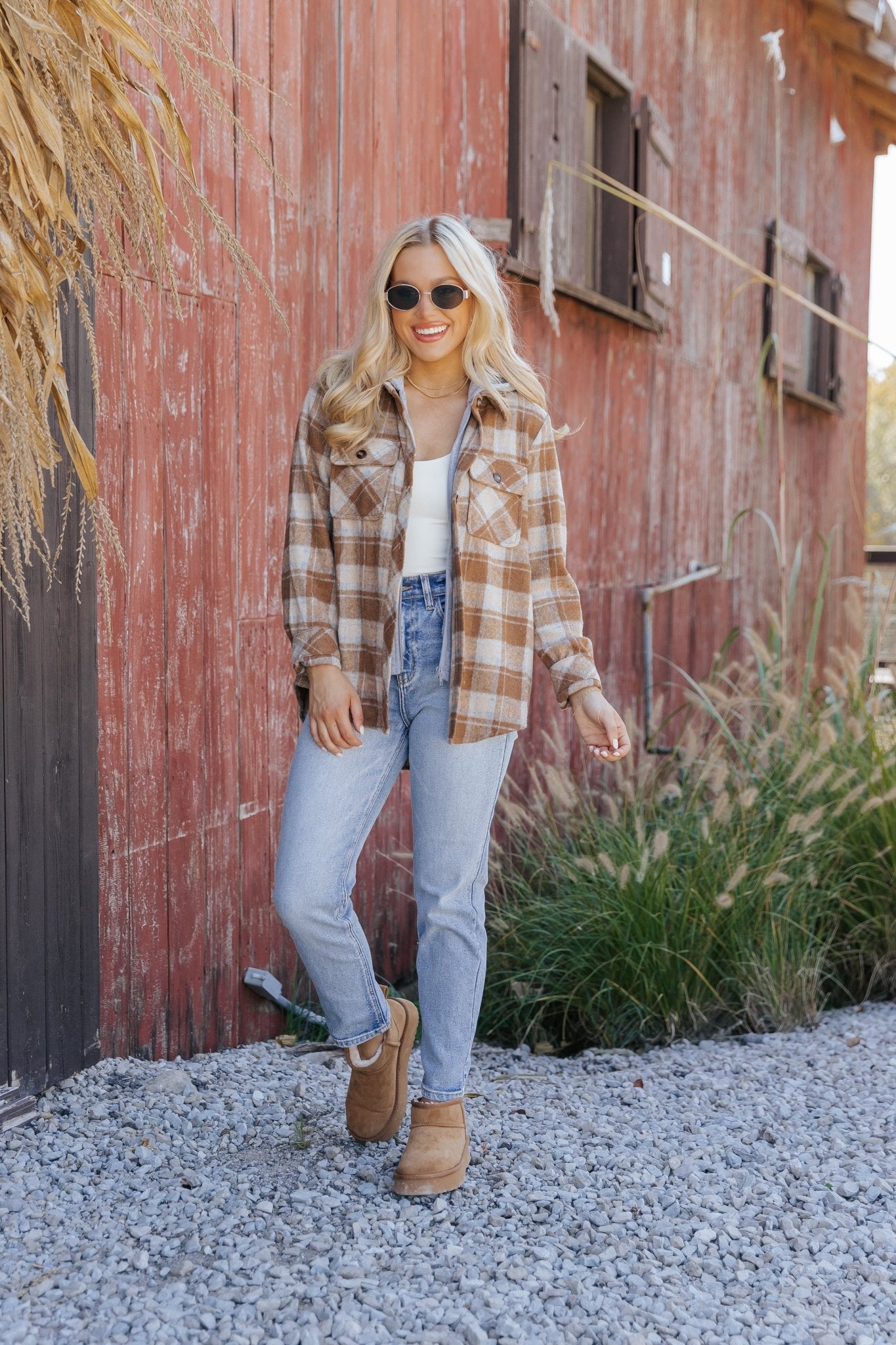 Brown Plaid Hooded Shacket - Magnolia Boutique