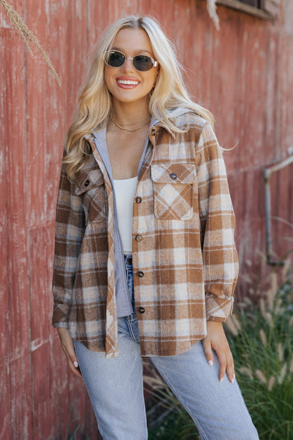 Brown Plaid Hooded Shacket - Magnolia Boutique