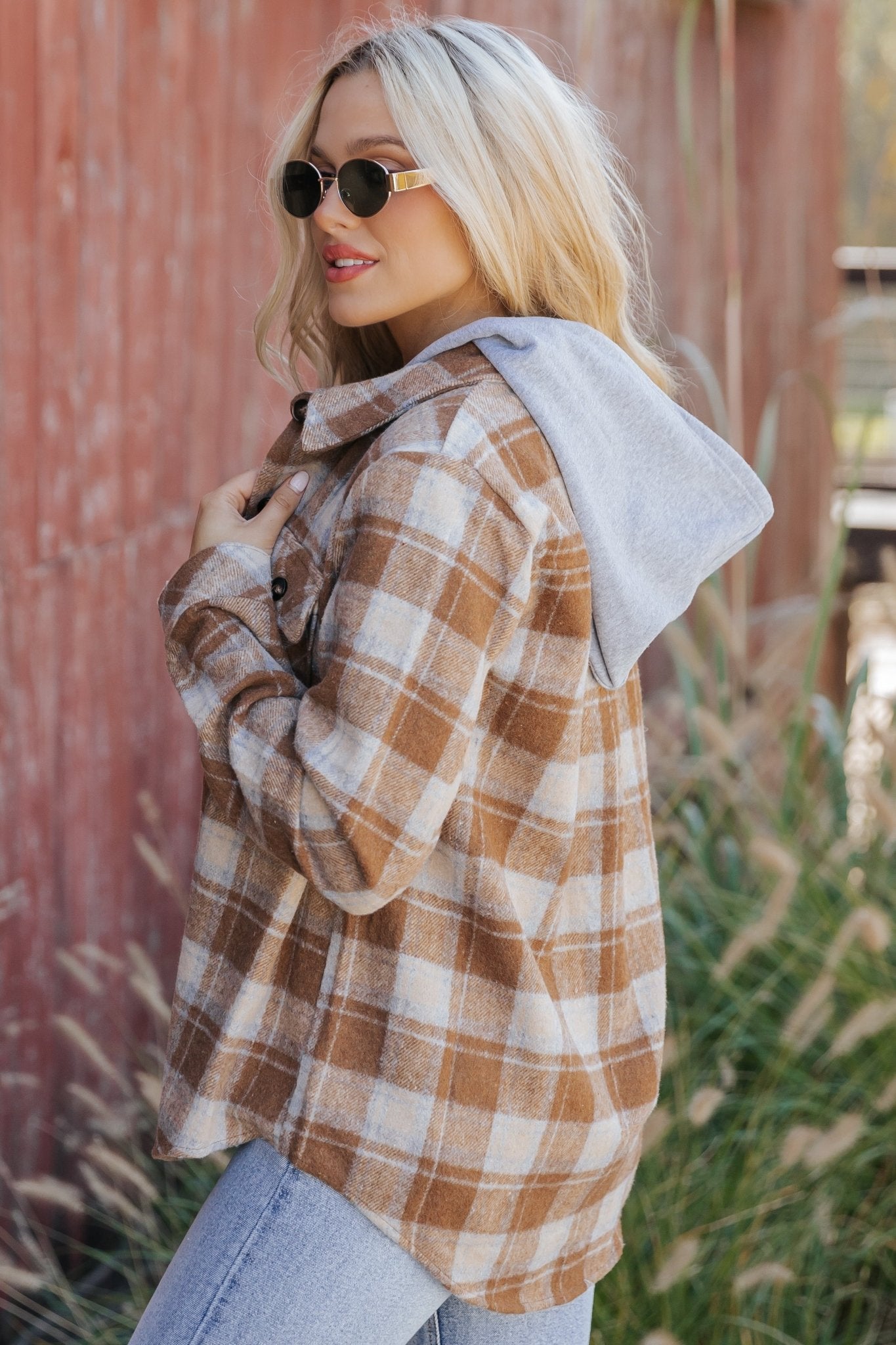 Brown Plaid Hooded Shacket - Magnolia Boutique