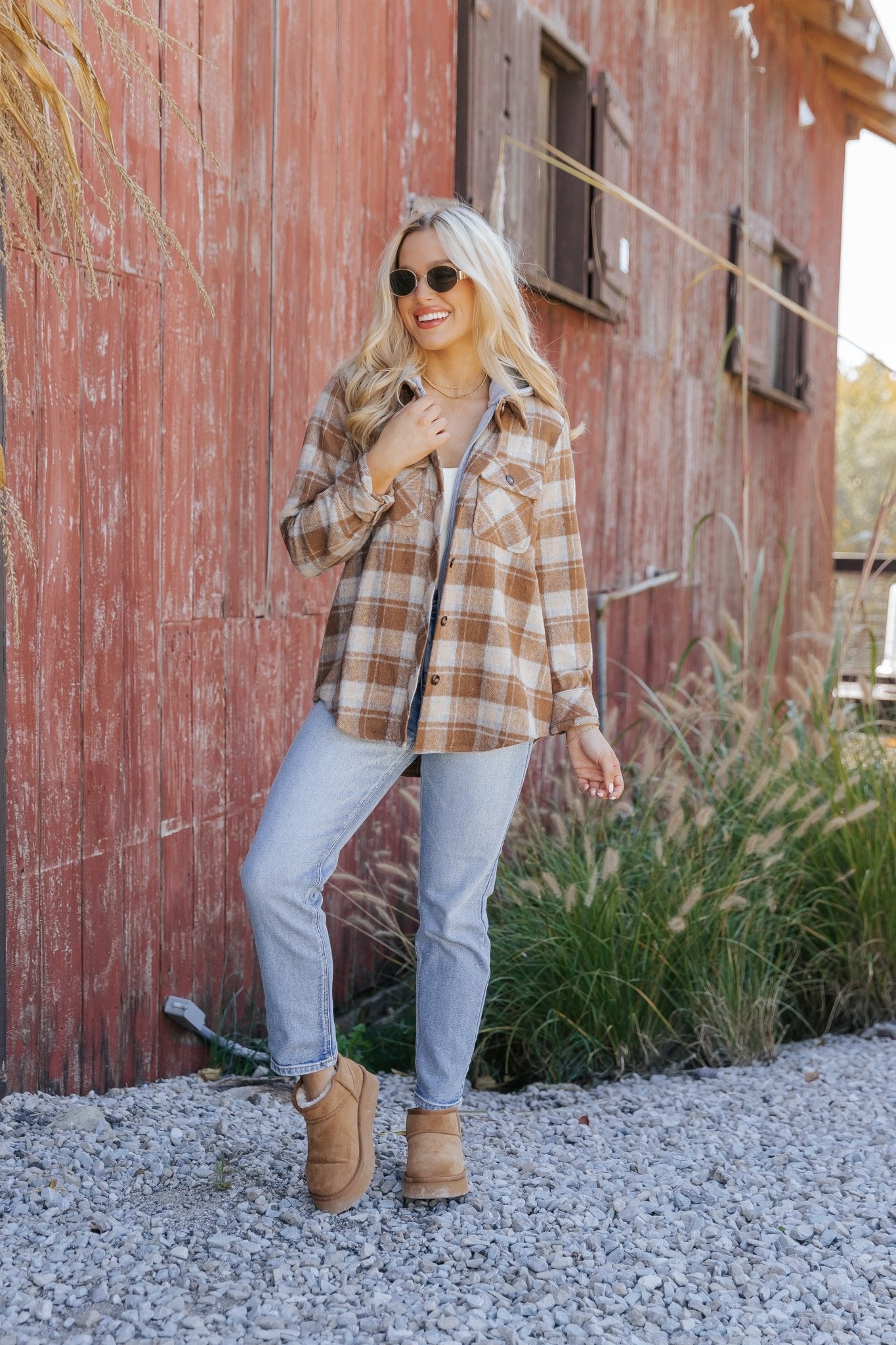 Brown Plaid Hooded Shacket - Magnolia Boutique