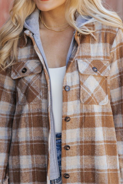 Brown Plaid Hooded Shacket - Magnolia Boutique