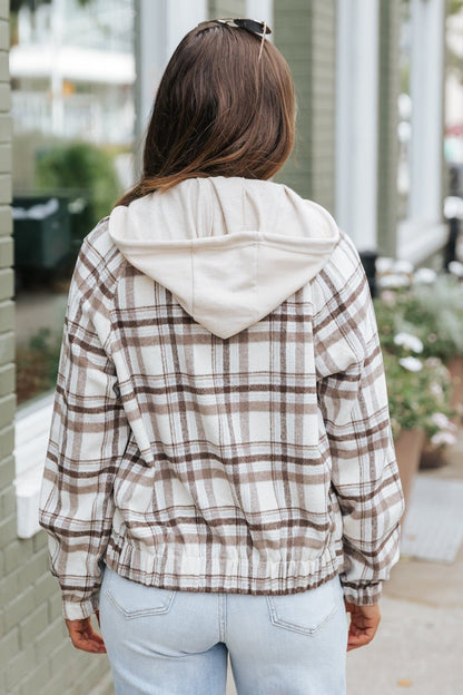 Brown Plaid Hooded Zip Up Jacket - Magnolia Boutique