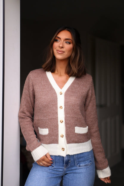 Brown Two Tone Button Up Cardigan - Magnolia Boutique